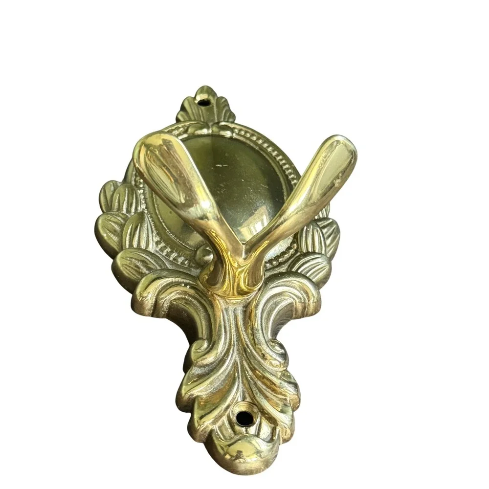 Vintage Shenter Solid Brass Ornate Victorian Style Double Wall Hook Coat Hanger